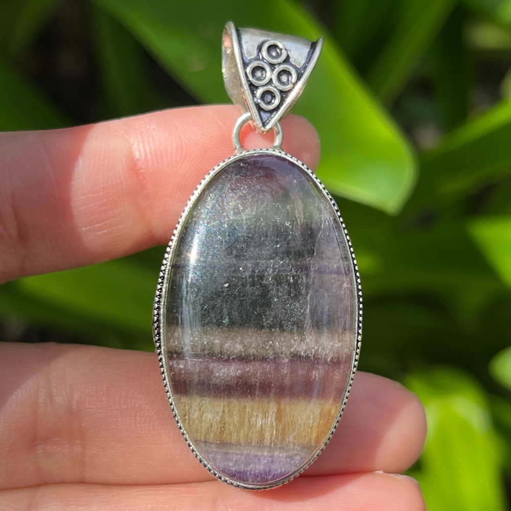 Silver plated banded fluorite pendant